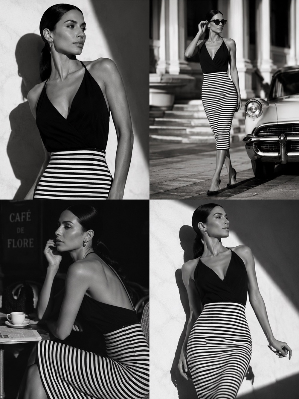 Jane Norman Navy & White Striped Bodycon Midi Skirt